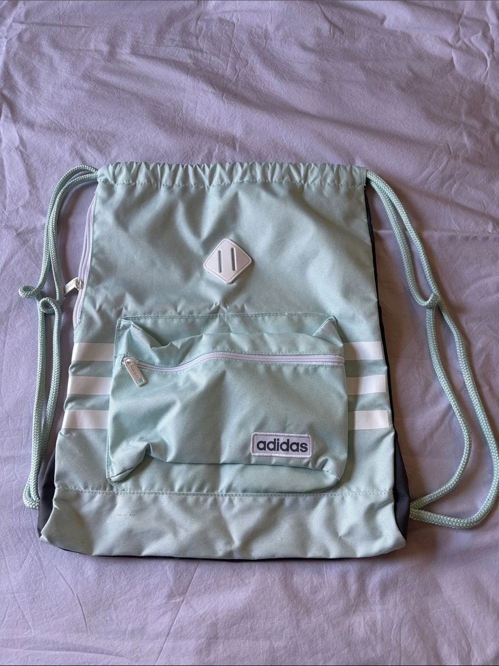 adidas Mint Green Drawstring Backpack with Front Pocket